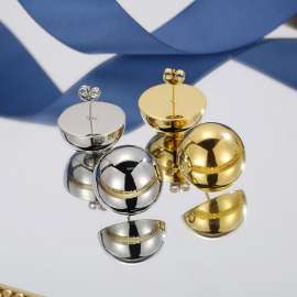 20mm Round Hollow Hemisphere Polished Steel Women's Ear Studs Earrings