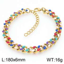 Stainless steel 180 × 6mm creative dopamine colored oil drop adhesive Cuban chain lobster buckle jewelry temperament gold bracelet