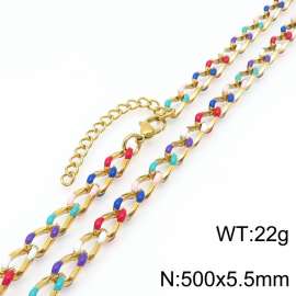 Fashionable stainless steel 500 × 5.5mm creative color dropper Cuban chain lobster buckle jewelry charm gold necklace