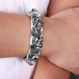 Hip hop punk style thick skull men's stainless steel bracelet