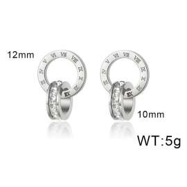 Roman numeral double ring light luxury niche stainless steel Stone&Crystal Earring