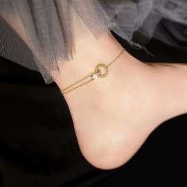 Roman numeral double ring light luxury niche stainless steel Gold-Plating Anklets