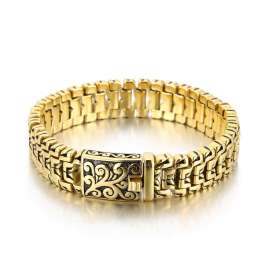 Mighty Tree of Life Pattern Men's Stainless Steel Buckle Bracelet Gold-plating Bracelet