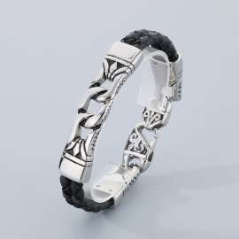 Pop Punk Stainless Steel Link Totem Leather Bracelet