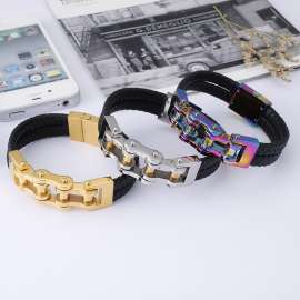 Gold leather locomotive magnet buckle bracelet