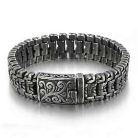 Mighty Tree of Life Pattern Men's Stainless Steel Buckle Oxidized Bracelet