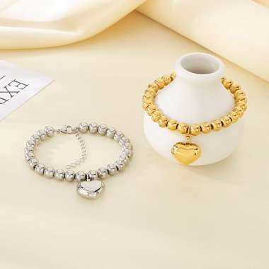 Stainless steel bead peach heart bracelet