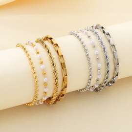 Personalized diy Fried Dough Twists square pearl stainless steel bracelet