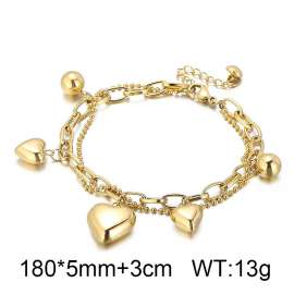 stainless steel hollow heart-shaped multi-layer women's bracelet beads O-shaped chain Gold-plating Bracelet