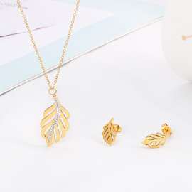 Minimalist Leaf Style Fashionable Water Diamond Pottery Stainless Steel Set