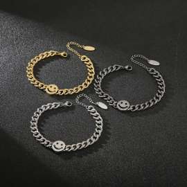 Stylish stainless steel Cuban chain smiley face bracelet