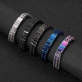 Stainless Steel Simple and personalized woven double row front and back keel flat buckle oxidation Special Bracelet