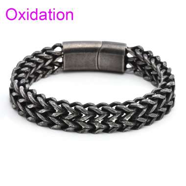 Stainless Steel Simple and personalized woven double row front and back keel flat buckle oxidation Special Bracelet