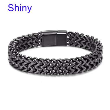 Stainless Steel Simple and personalized woven double row front and back keel flat buckle Black-plating Bracelet