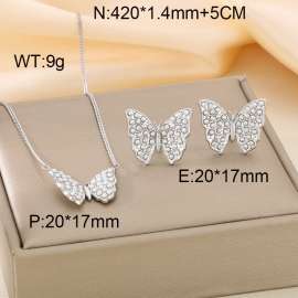 French retro titanium steel niche design butterfly pearl earrings necklace two-piece set