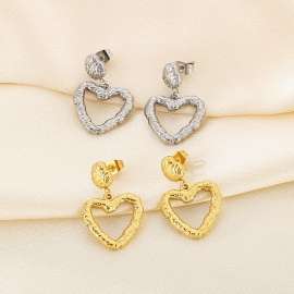 Fashionable and personalized Ins style stainless steel creative wrinkled geometric earrings splicing hollow heart pendant charm silver earrings