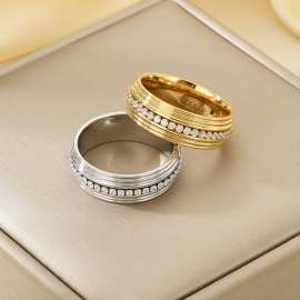 Stainless steel diamond studded couple ring, titanium steel ring, diamond jewelry around the ring