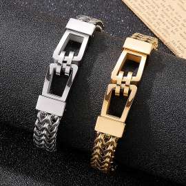 European and American Personalized Rock Hip Hop Hand in Hand Double Ring Men's Stainless Steel Bracelet