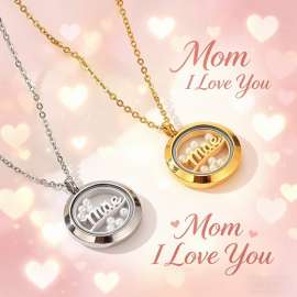 Stainless steel round pearl shell glass frame Mother's Day necklace
