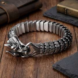 Dragon scale pattern domineering men's bracelet, retro stainless steel keel