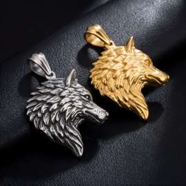 Men's Stainless Steel Cast Wolf Head Pendant Punk Jewelry