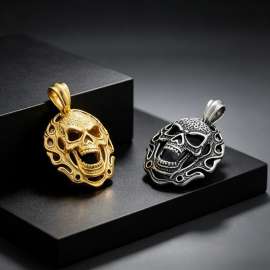 Men's Stainless Steel Cast Skull Pendant Punk Style Jewelry