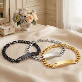 Stainless Steel NK Chain Love Bending Plate Black-plating Bracelet