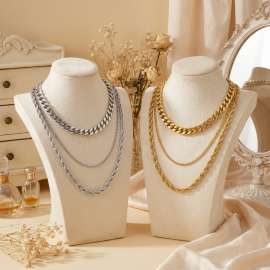 Stainless steel Trendy Hip Hop Simple Triple Strap Cuban Necklace Fried Dough Twists Chain
