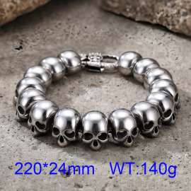 Men's Stainless Steel Skull Link Bracelet, Heavy Polished Biker Skull Chain Bracelet, Gothic Punk Rock Large Skull Wrist Cuff Jewelry Gift for Him
