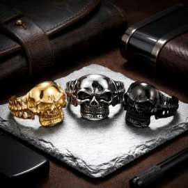 Aggressive Punk Style Skull Head Titanium Steel Ghost Men's Bracelet Bangle