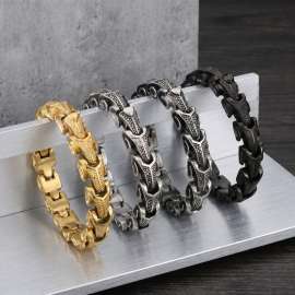 Men's Stainless Steel Bracelet Snake Chain Animal Bracelet Ancient Silver Color