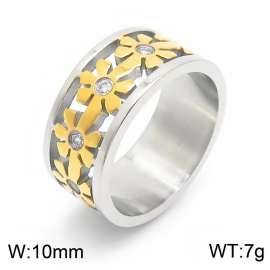 Stainless Steel Daisy Flower Ring Hollow Band with Inlaid Zircon Tarnish Statement Ring for Women