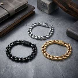 Polished Silver Cuban Link Bracelet for Men, 316 Stainless Steel Curb Chain with Secure Push Clasp