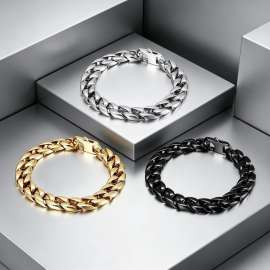 Unisex Miami Cuban Link Chain Bracelet, Polished Silver Stainless Steel, Heavy Duty Hip Hop Wristband for Men & Women