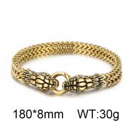 Men's Gold‑Tone Two Snake Heads Bracelet, Stainless Steel Oxidized Retro Wheat Chain Bracelet, Gothic Punk Biker Snake Clasp Wrist Jewelry Gift for Men